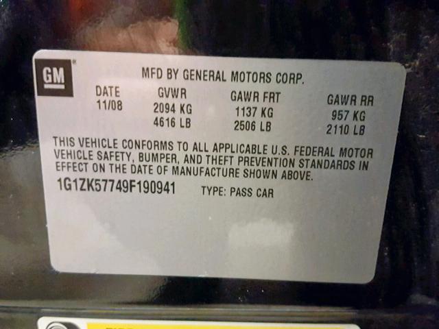 1G1ZK57749F190941 - 2009 CHEVROLET MALIBU LTZ გრაფიტი ფოტო 10