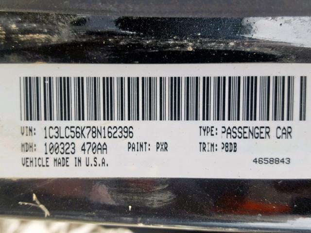 1C3LC56K78N162396 - 2008 CHRYSLER SEBRING TO BLACK photo 10