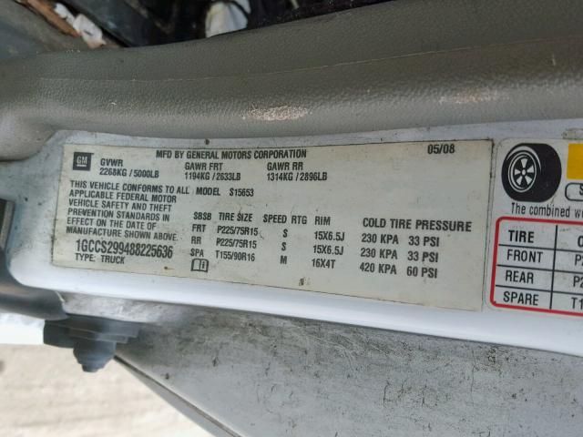 1GCCS299488225636 - 2008 CHEVROLET COLORADO L WHITE photo 10