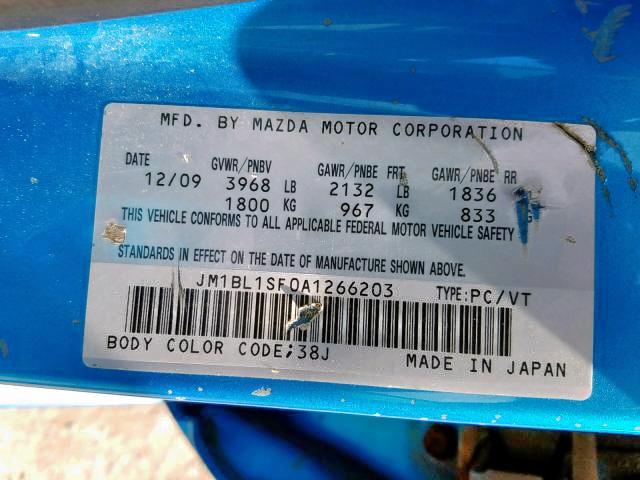 JM1BL1SF0A1266203 - 2010 MAZDA 3 I BLUE photo 9