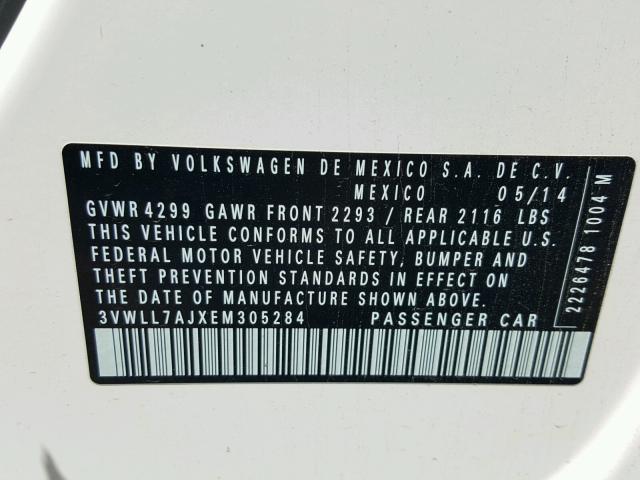 3VWLL7AJXEM305284 - 2014 VOLKSWAGEN JETTA TDI WHITE photo 10