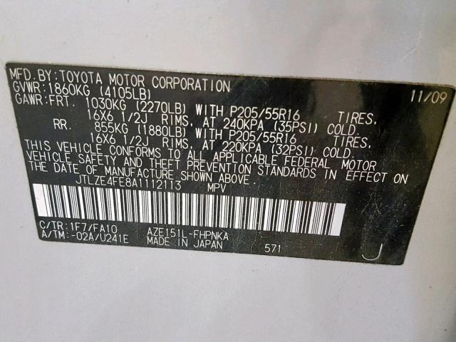 JTLZE4FE8A1112113 - 2010 TOYOTA SCION XB 银色 照片 10