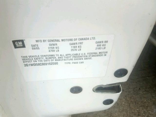2G1WD58C869162590 - 2006 CHEVROLET IMPALA SUP თეთრი ფოტო 10