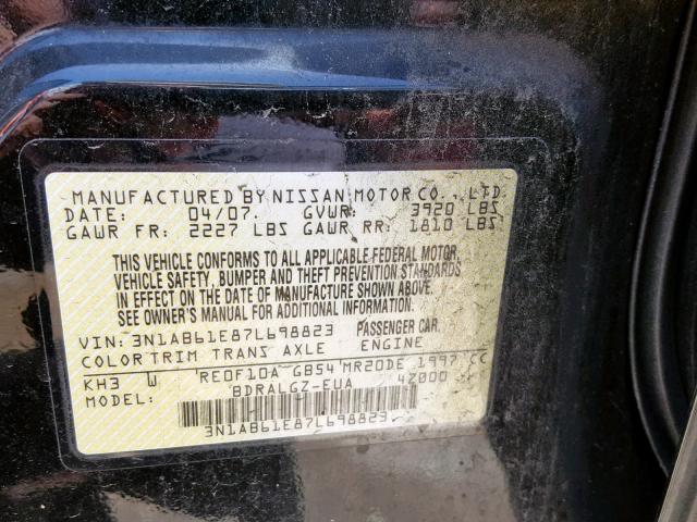 3N1AB61E87L698823 - 2007 NISSAN SENTRA 2.0 BLACK photo 10