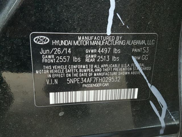 5NPE34AF7FH029532 - 2015 HYUNDAI SONATA SPO BLACK photo 10