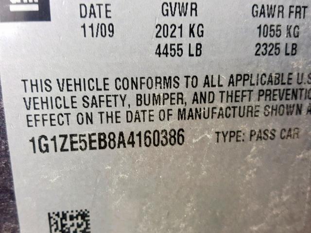 1G1ZE5EB8A4160386 - 2010 CHEVROLET MALIBU LTZ 灰色 照片 10