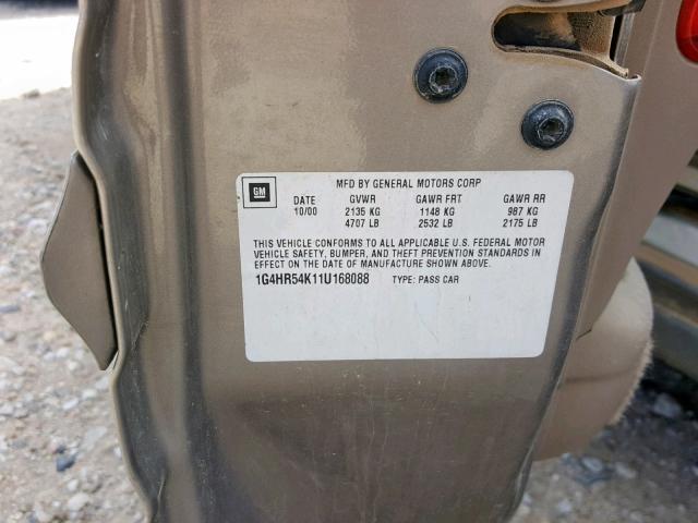 1G4HR54K11U168088 - 2001 BUICK LESABRE LI TAN photo 10