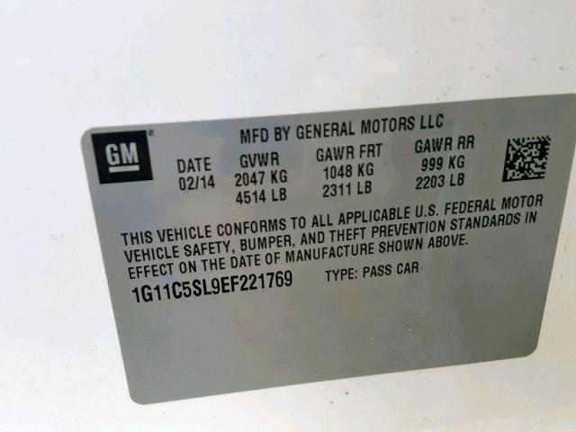 1G11C5SL9EF221769 - 2014 CHEVROLET MALIBU 1LT თეთრი ფოტო 10