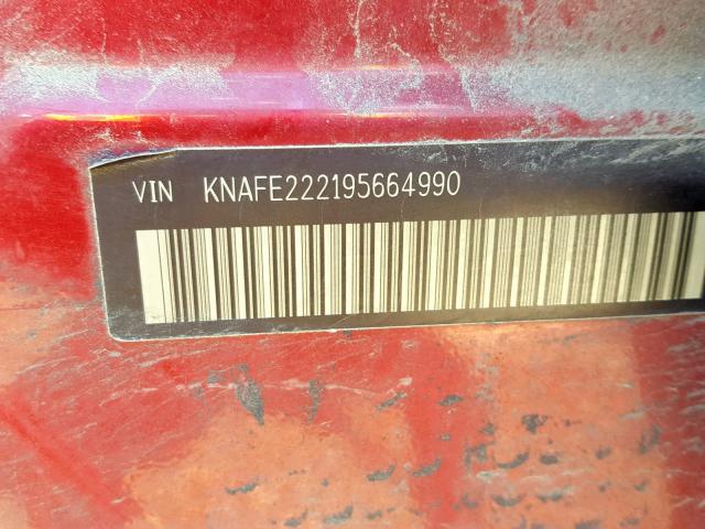 KNAFE222195664990 - 2009 KIA SPECTRA EX RED photo 10