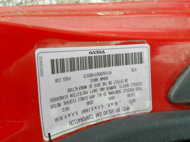 YV1VS29561F690372 - 2001 VOLVO S40 1.9T RED photo 10