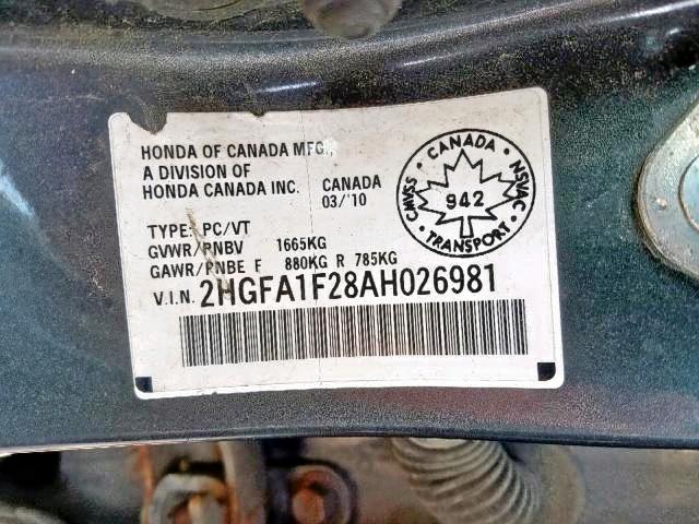 2HGFA1F28AH026981 - 2010 HONDA CIVIC DX GRAY photo 9