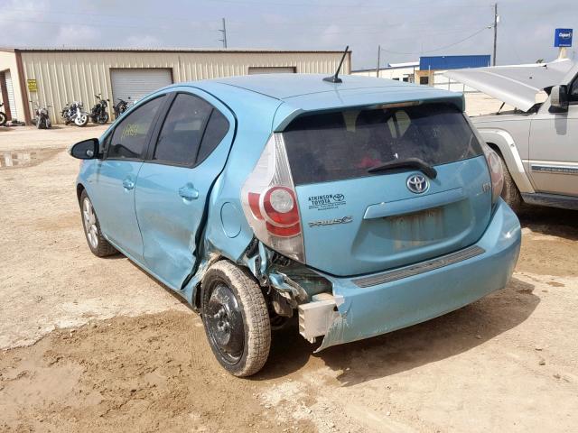 JTDKDTB38C1001319 - 2012 TOYOTA PRIUS C BLUE photo 3