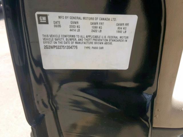 2G2WP522751354776 - 2005 PONTIAC GRAND PRIX BLACK photo 10