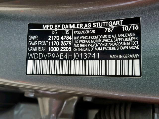 WDDVP9AB4HJ013741 - 2017 MERCEDES-BENZ B 250E GRAY photo 10