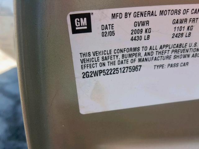 2G2WP522251275967 - 2005 PONTIAC GRAND PRIX GOLD photo 10