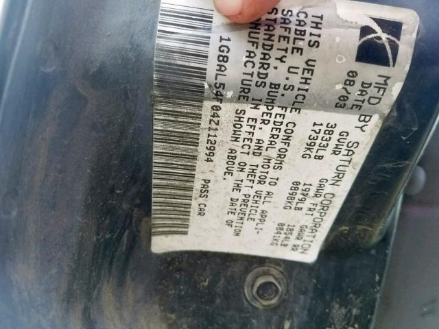 1G8AL54F04Z112994 - 2004 SATURN ION LEVEL WHITE photo 10
