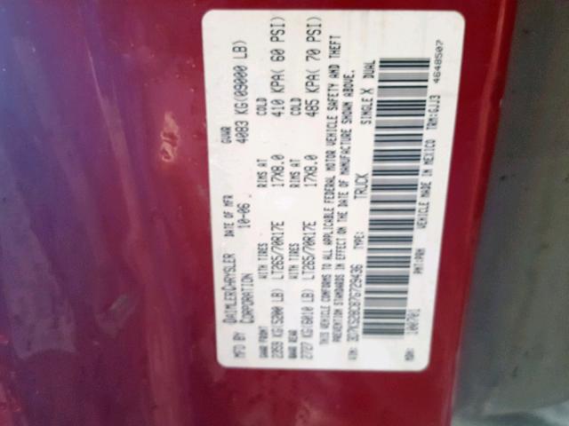 3D7KS28C87G729436 - 2007 DODGE RAM 2500 S BURGUNDY photo 10