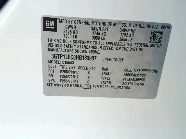 3GTP1LEC0HG183987 - 2017 GMC SIERRA C15 WHITE photo 10