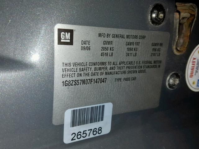 1G8ZS57N07F147047 - 2007 SATURN AURA XE GRAY photo 10