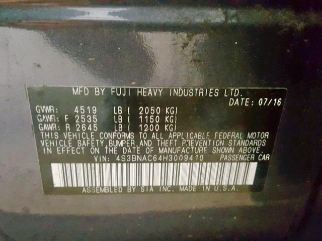 4S3BNAC64H3009410 - 2017 SUBARU LEGACY 2.5 GRAY photo 10