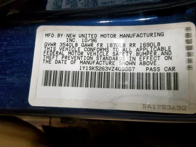 1Y1SK5263VZ409867 - 1997 GEO PRIZM BASE ლურჯი ფოტო 10