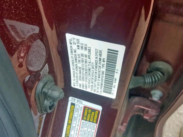 2HKRM3H36FH519660 - 2015 HONDA CR-V LX BURGUNDY photo 10