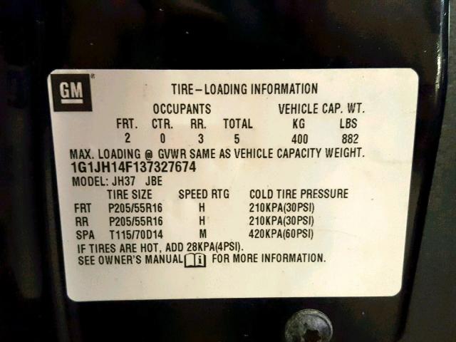 1G1JH14F137327674 - 2003 CHEVROLET CAVALIER L BLACK photo 10