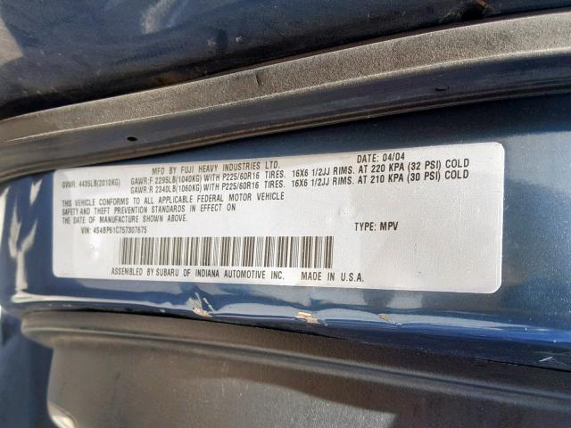 4S4BP61C757307675 - 2005 SUBARU LEGACY OUT BLUE photo 10