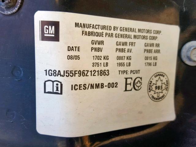 1G8AJ55F96Z121863 - 2006 SATURN ION LEVEL BLACK photo 10
