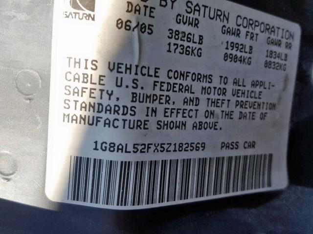 1G8AL52FX5Z182569 - 2005 SATURN ION LEVEL BLUE photo 10