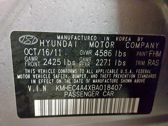 KMHEC4A4XBA018407 - 2011 HYUNDAI SONATA HYB GRAY photo 10