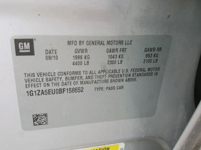 1G1ZA5EU0BF158652 - 2011 CHEVROLET MALIBU LS SILVER photo 10