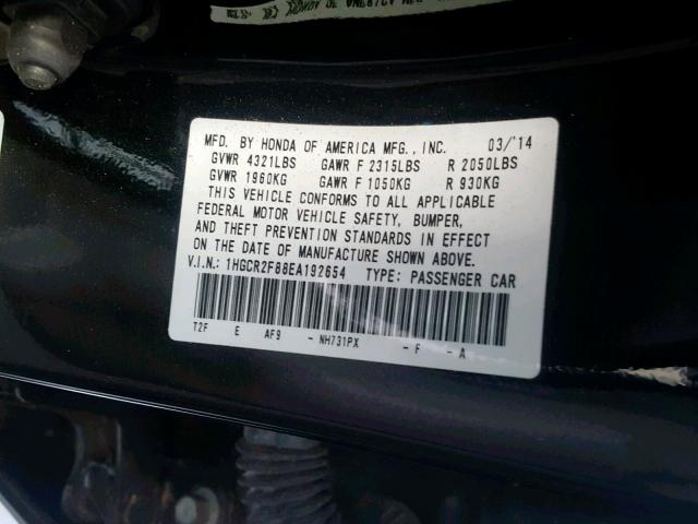 1HGCR2F88EA192654 - 2014 HONDA ACCORD EXL BLACK photo 10