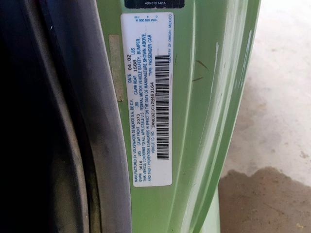 3VWCB21C12M453164 - 2002 VOLKSWAGEN NEW BEETLE GREEN photo 10