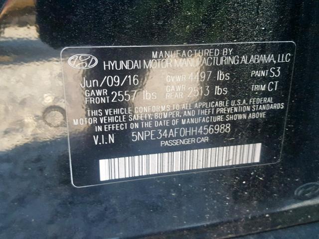 5NPE34AF0HH456988 - 2017 HYUNDAI SONATA SPO BLACK photo 10