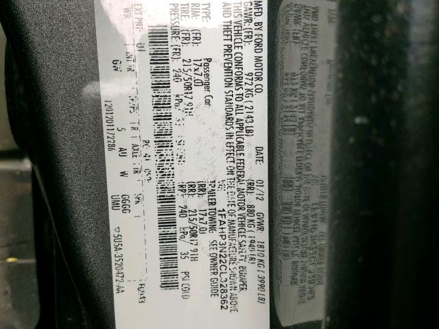 1FAHP3N22CL328362 - 2012 FORD FOCUS TITA GRAY photo 10