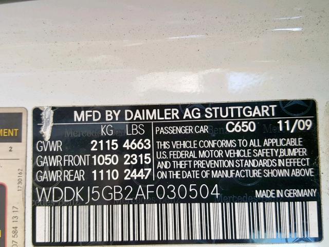 WDDKJ5GB2AF030504 - 2010 MERCEDES-BENZ E 350 WHITE photo 10