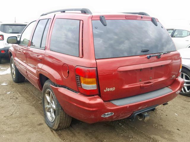 1J8GW58N72C187564 - 2002 JEEP GRAND CHER RED photo 3