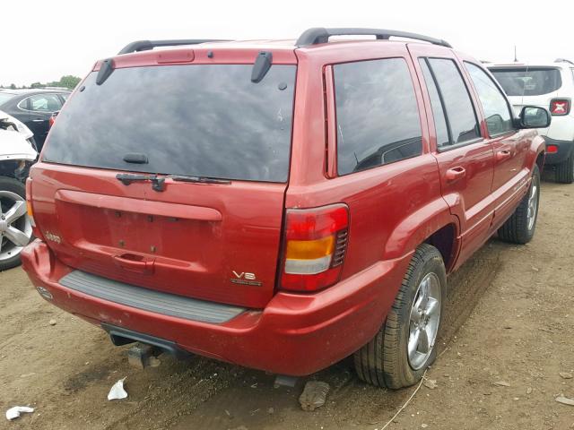 1J8GW58N72C187564 - 2002 JEEP GRAND CHER RED photo 4