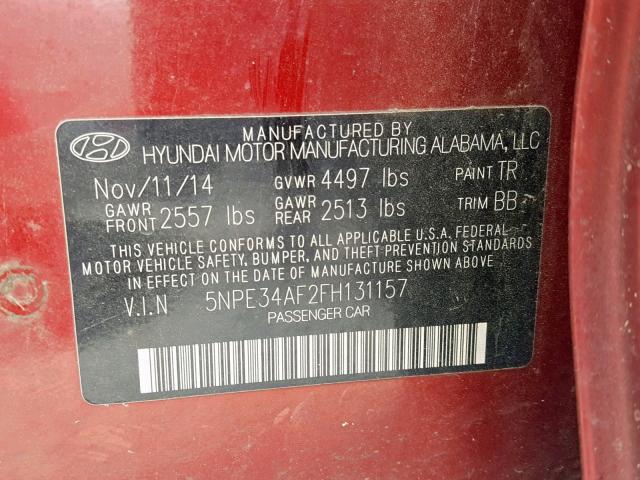 5NPE34AF2FH131157 - 2015 HYUNDAI SONATA SPO BURGUNDY photo 10