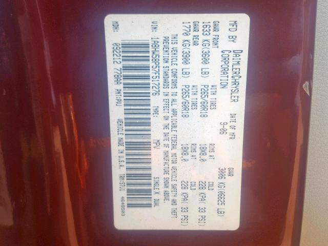 1A8HW58P57F517276 - 2007 CHRYSLER ASPEN LIMI RED photo 10