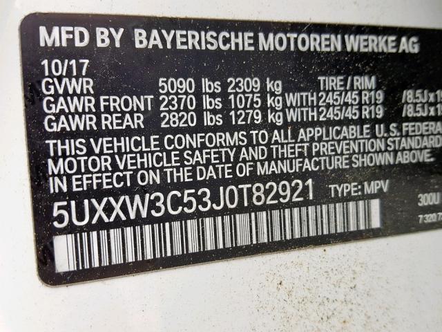 5UXXW3C53J0T82921 - 2018 BMW X4 XDRIVE2 Blanco foto 10