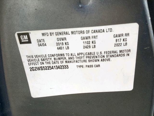 2G2WS522541342333 - 2004 PONTIAC GRAND PRIX 灰色 照片 10