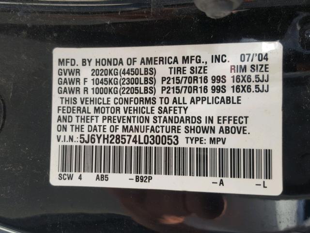 5J6YH28574L030053 - 2004 HONDA ELEMENT EX BLACK photo 10