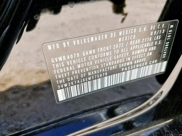 3VW2K7AJ6EM375878 - 2014 VOLKSWAGEN JETTA BASE BLACK photo 10