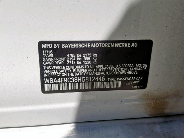 WBA4F9C38HG812446 - 2017 BMW 430XI GRAN WHITE photo 10