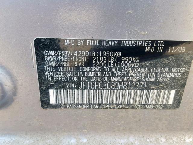 JF1GH63689H812371 - 2009 SUBARU IMPREZA OU SILVER photo 10