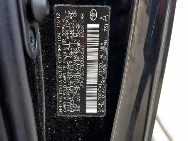 JTKJF5C77D3060587 - 2013 TOYOTA SCION TC შავი ფოტო 10