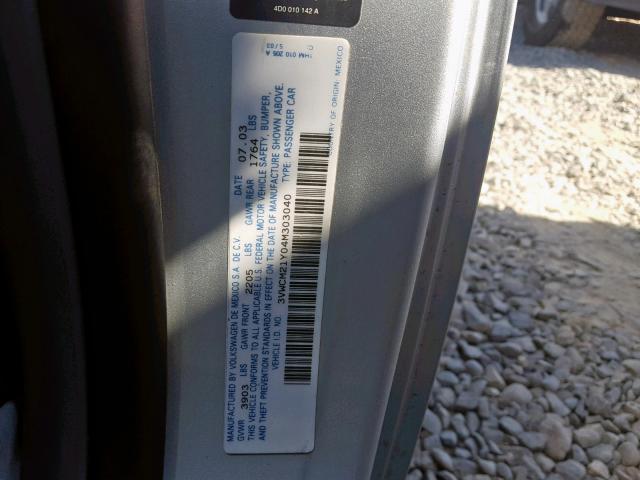 3VWCM21Y04M303040 - 2004 VOLKSWAGEN NEW BEETLE GRAY photo 10