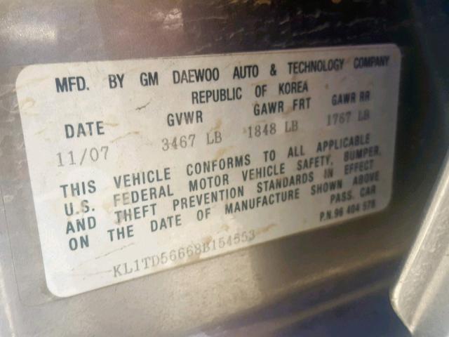 KL1TD56668B154553 - 2008 CHEVROLET AVEO BASE ვერცხლისფერი ფოტო 10